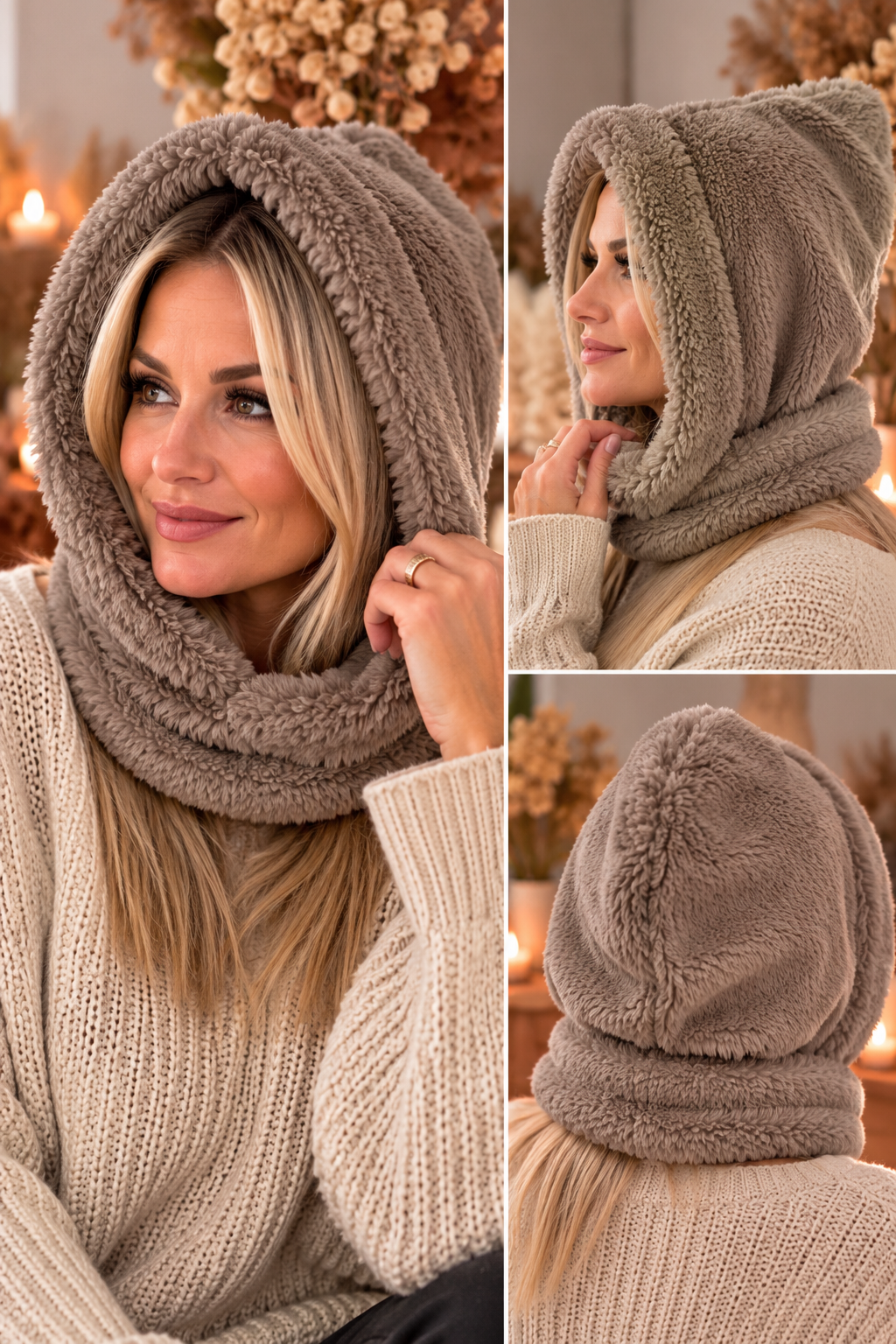 Flauschige Fell-Balaclava - taupe