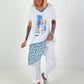 T-shirt with shoe print and glitter details - white-light blue