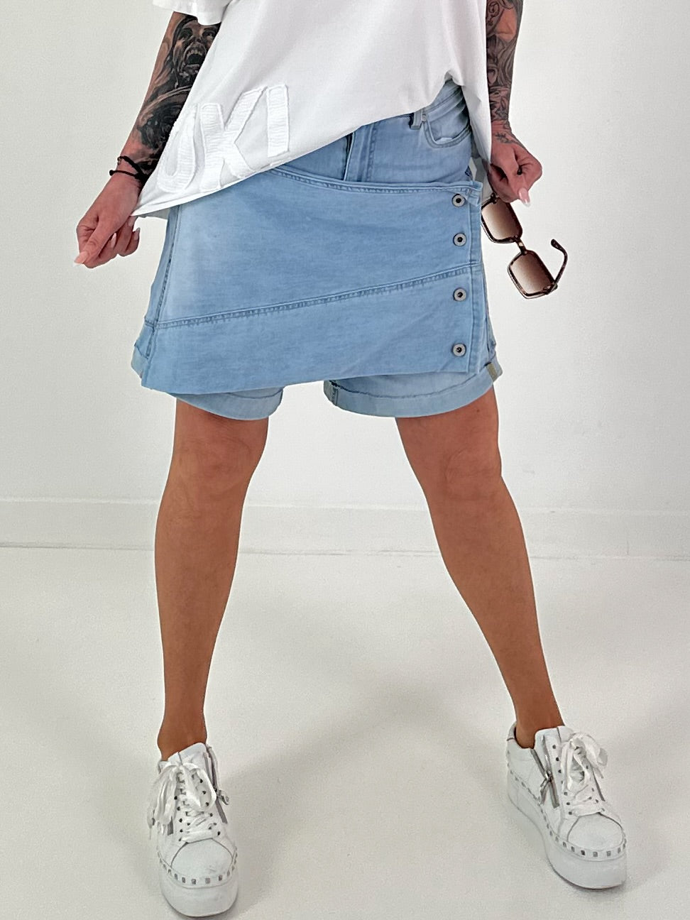 2-in-1 denim shorts - light-denim