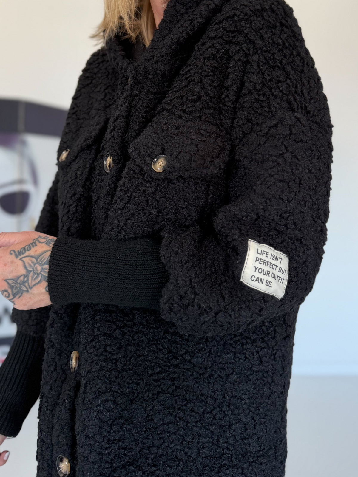 Teddyjas met mouwen met omslag - zwart