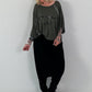 Oversized gebreid shirt met statementprint – olijf