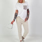 T-Shirt mit Leo Glitzerpatch - weiss-beige