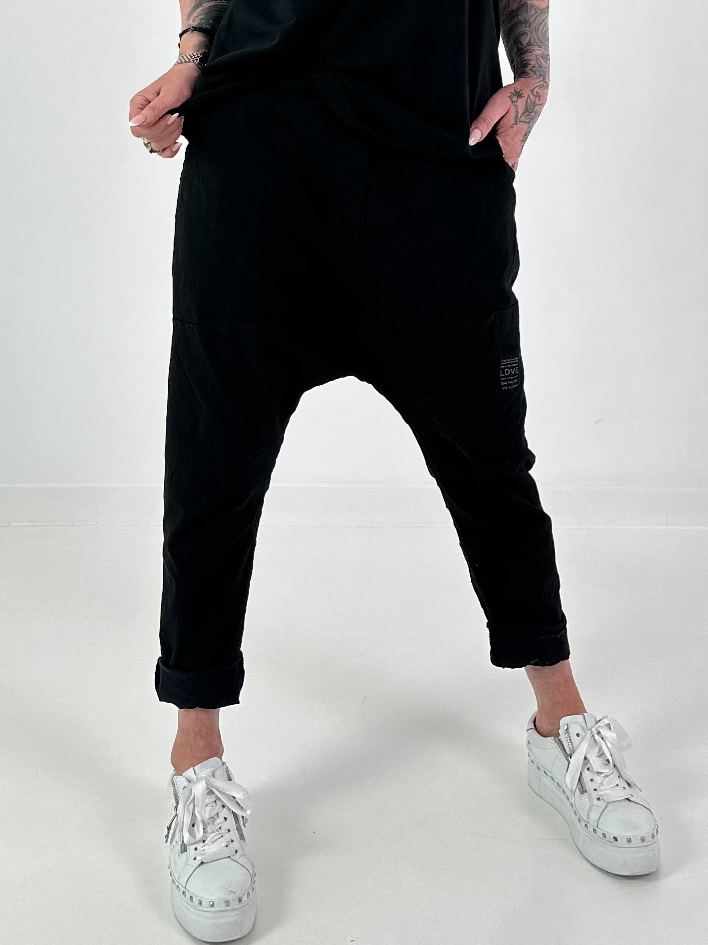 Baggy Trousers with Statement Patch - black