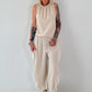 Grobes Baumwoll Top mit Rüschenkragen - beige