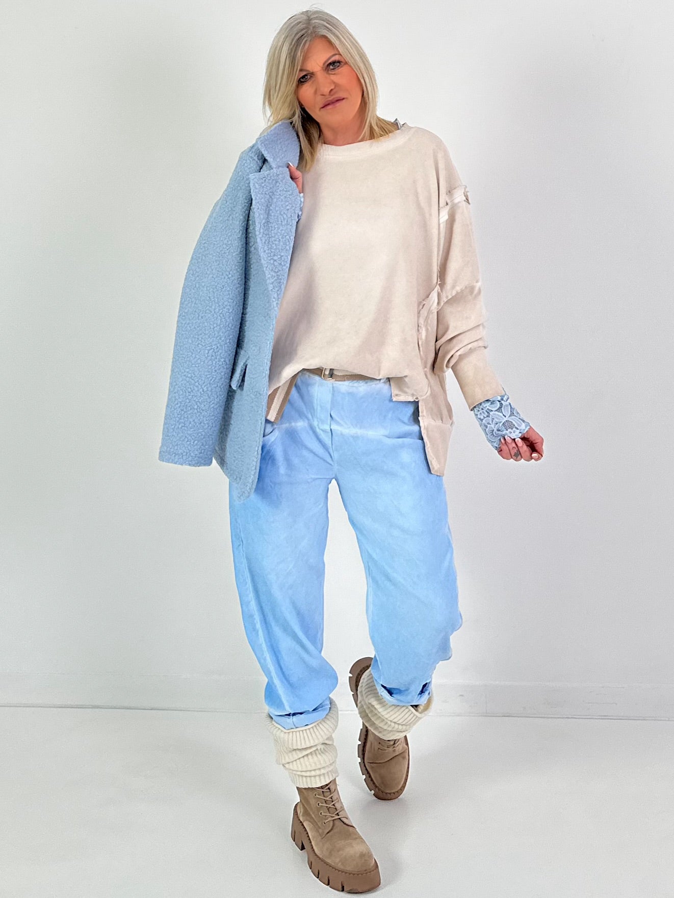 Bouclé Jacke - hellblau