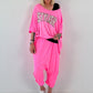 Poncho Shirt mit Schriftzug - neonpink