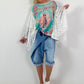 Shirt met print en kanten overlay - turquoise-wit-multicolor