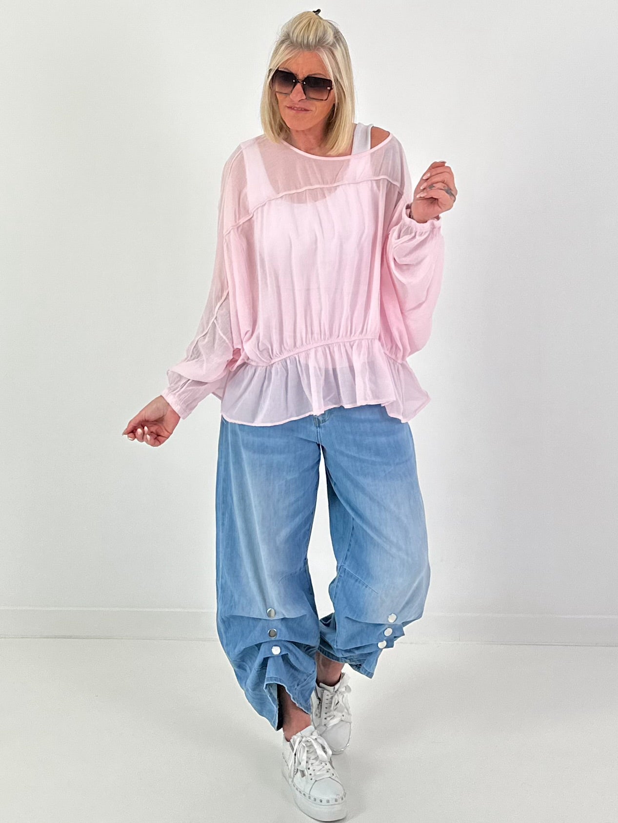 Tunic with flounce hem - pink