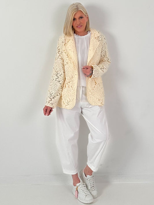 Blazer aus floraler Spitze - vanille
