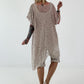 Asymmetrische oversized Tunika mit Jeans Applikationen - beige
