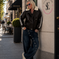 Stylish pilot jacket in a leather look - mocha
