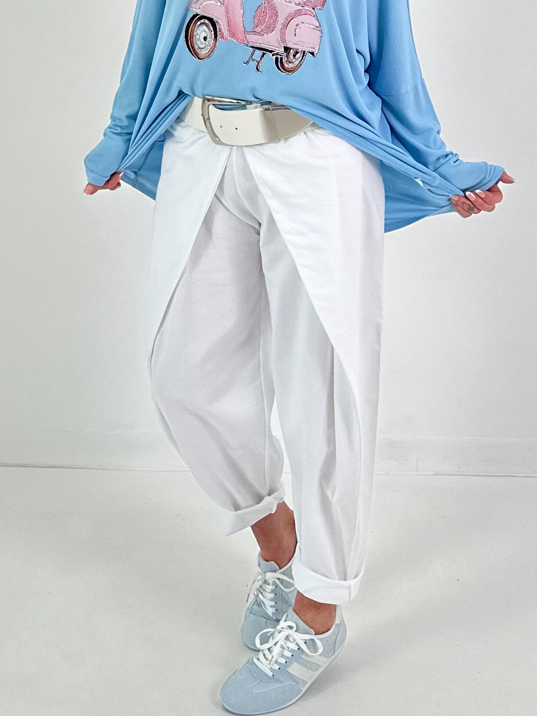 Casual broek met een wikkelmodel - wit