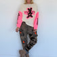 Grobstrickpullover mit Sweatärmeln - ecru-neonpink