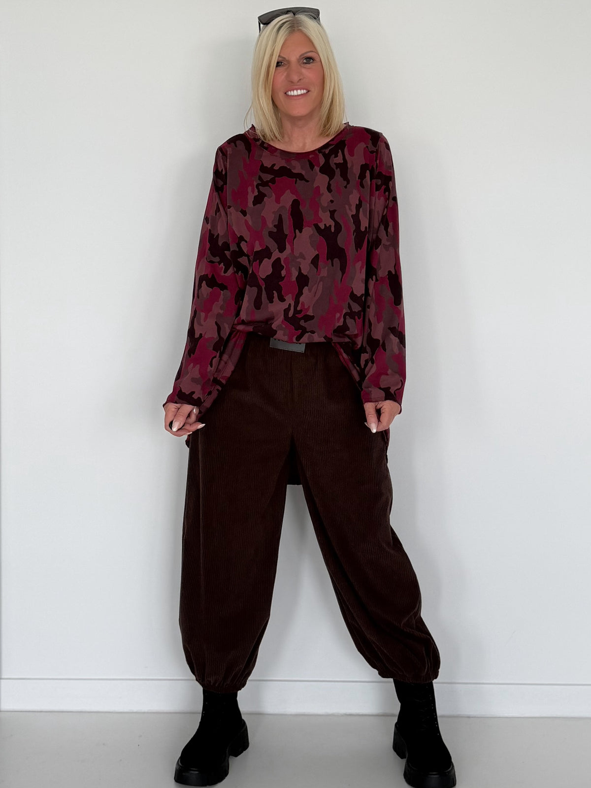 Shirt im Allover-Camouflage-Look - burgundi-mehrfarbig