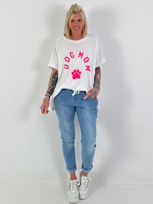 Oversized T-Shirt Dog Mom - weiss