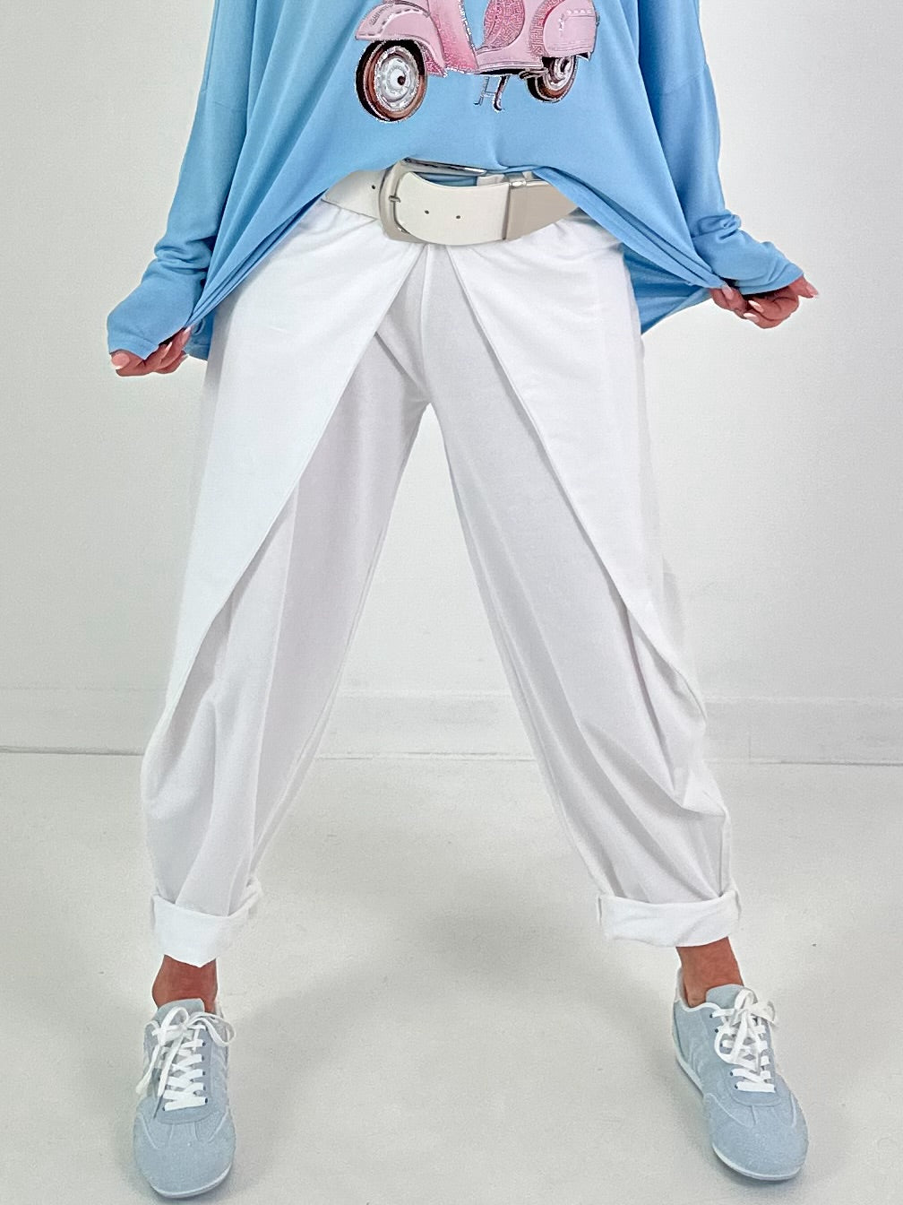 Casual broek met een wikkelmodel - wit