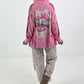 Stylische Sweatshirt Jacke mit großem Rückenpatch Dollar- rosa