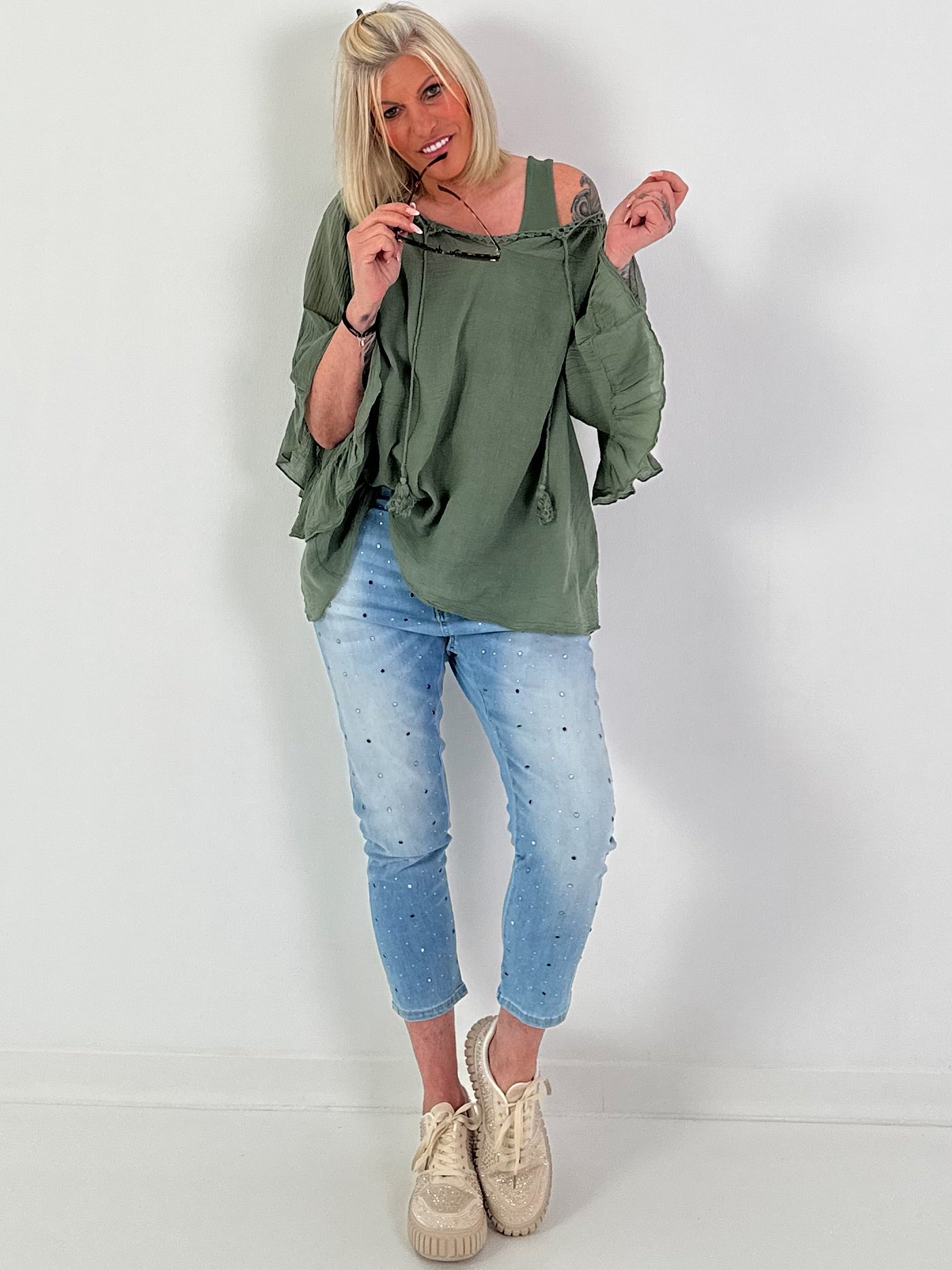 Boyfriend Jeans with rhinestones - denim