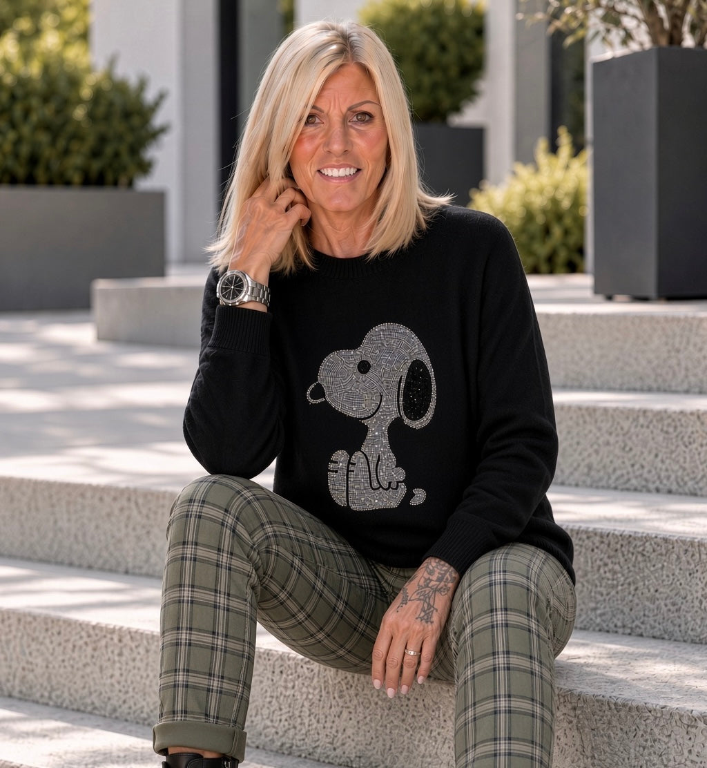 Pullover mit Strass-Cartoon-Motiv - schwarz