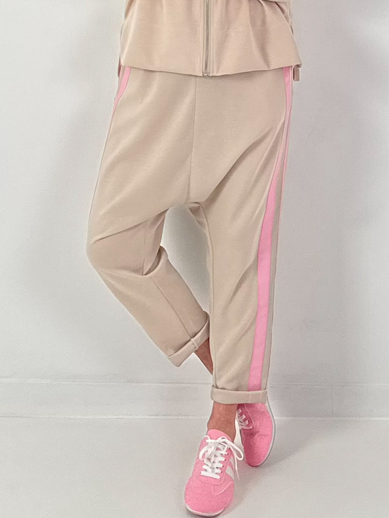 Sweat Baggy mit Streifen - beige