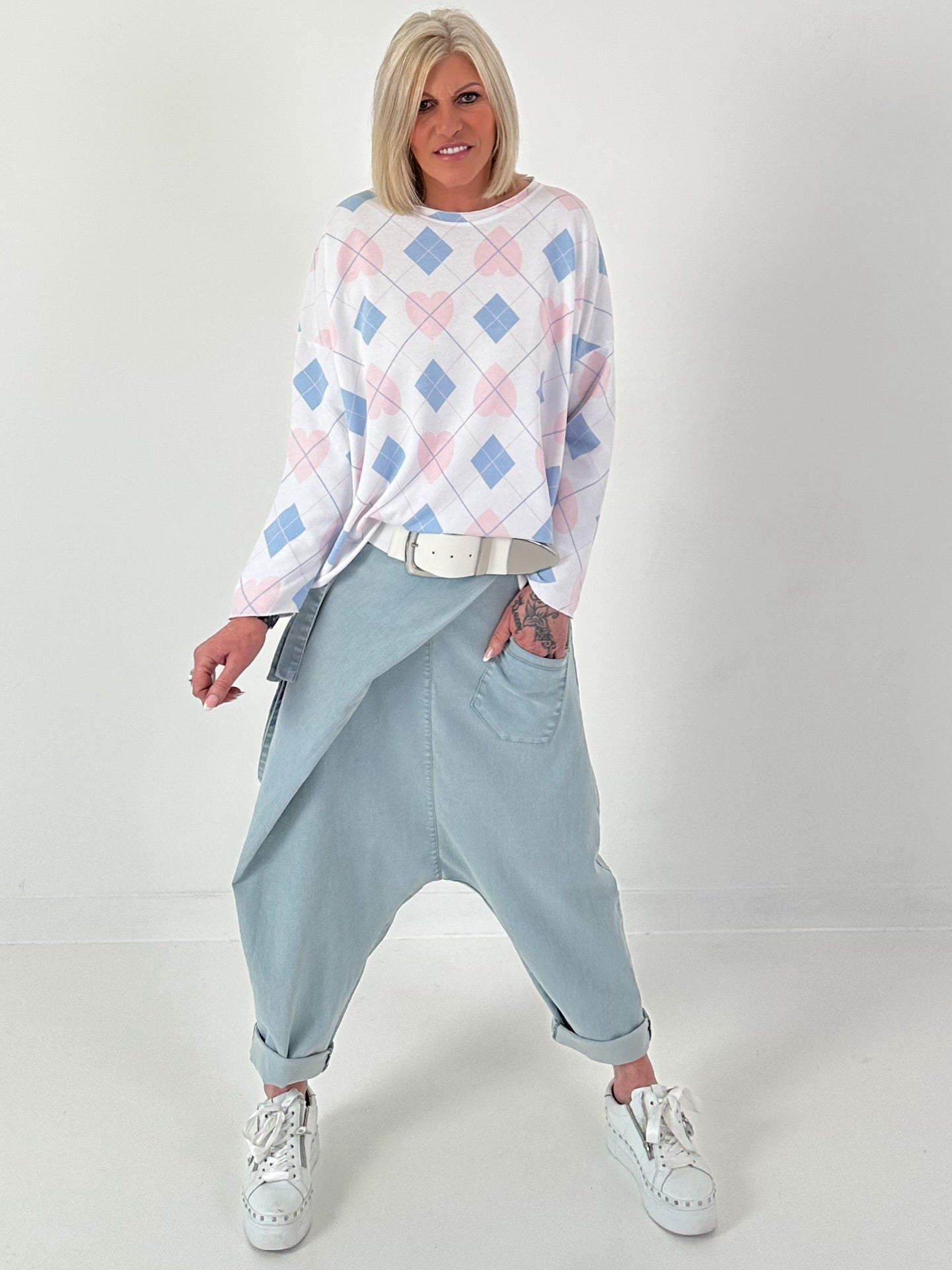 Sweater Raute/Herz - weiss