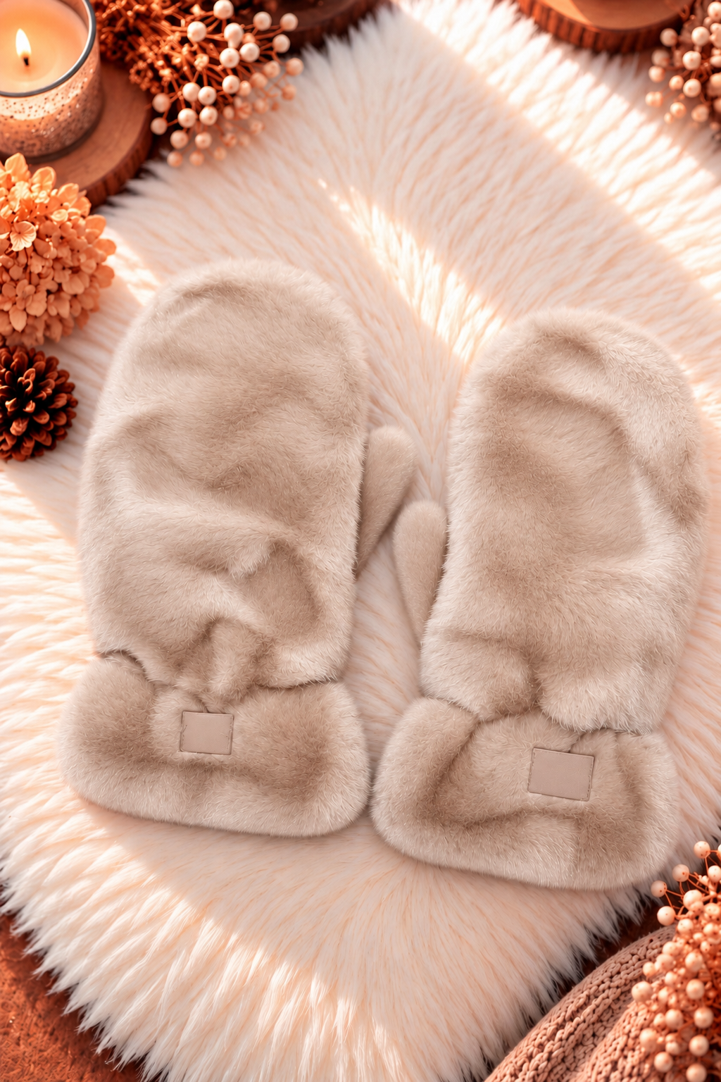 Kuschelige Fellfäustlinge - beige