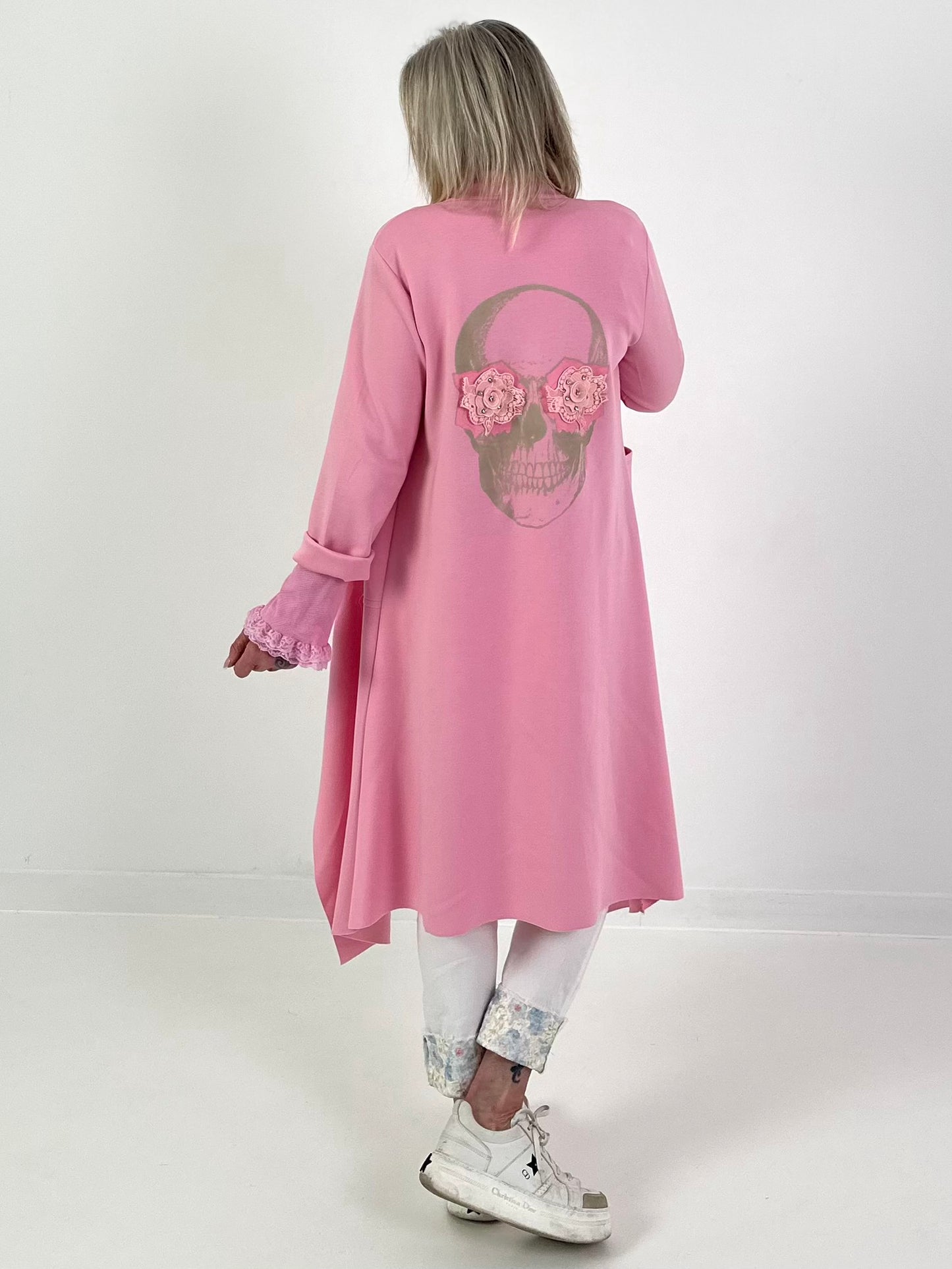 Trui met doodskopmotief - roze