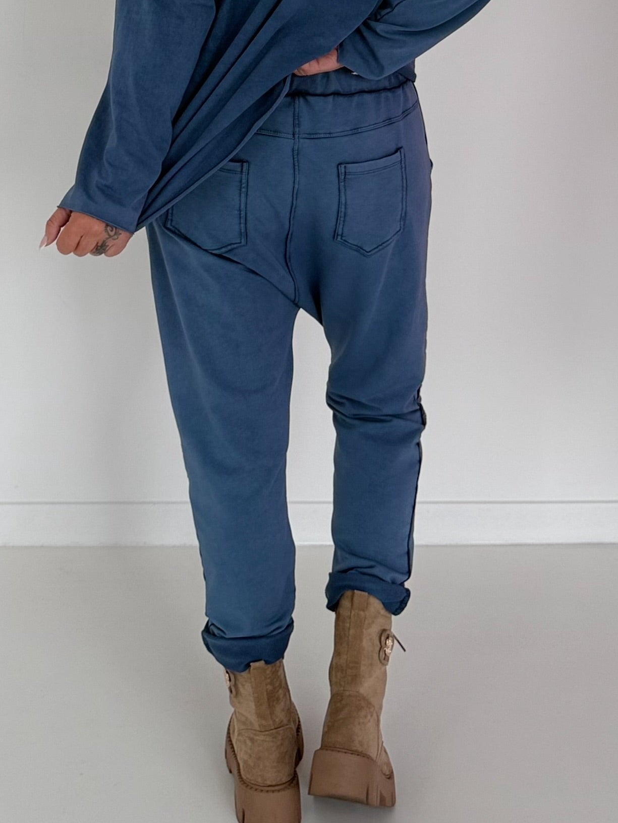 Sweat Baggy mit Strassapplikation - jeansblau