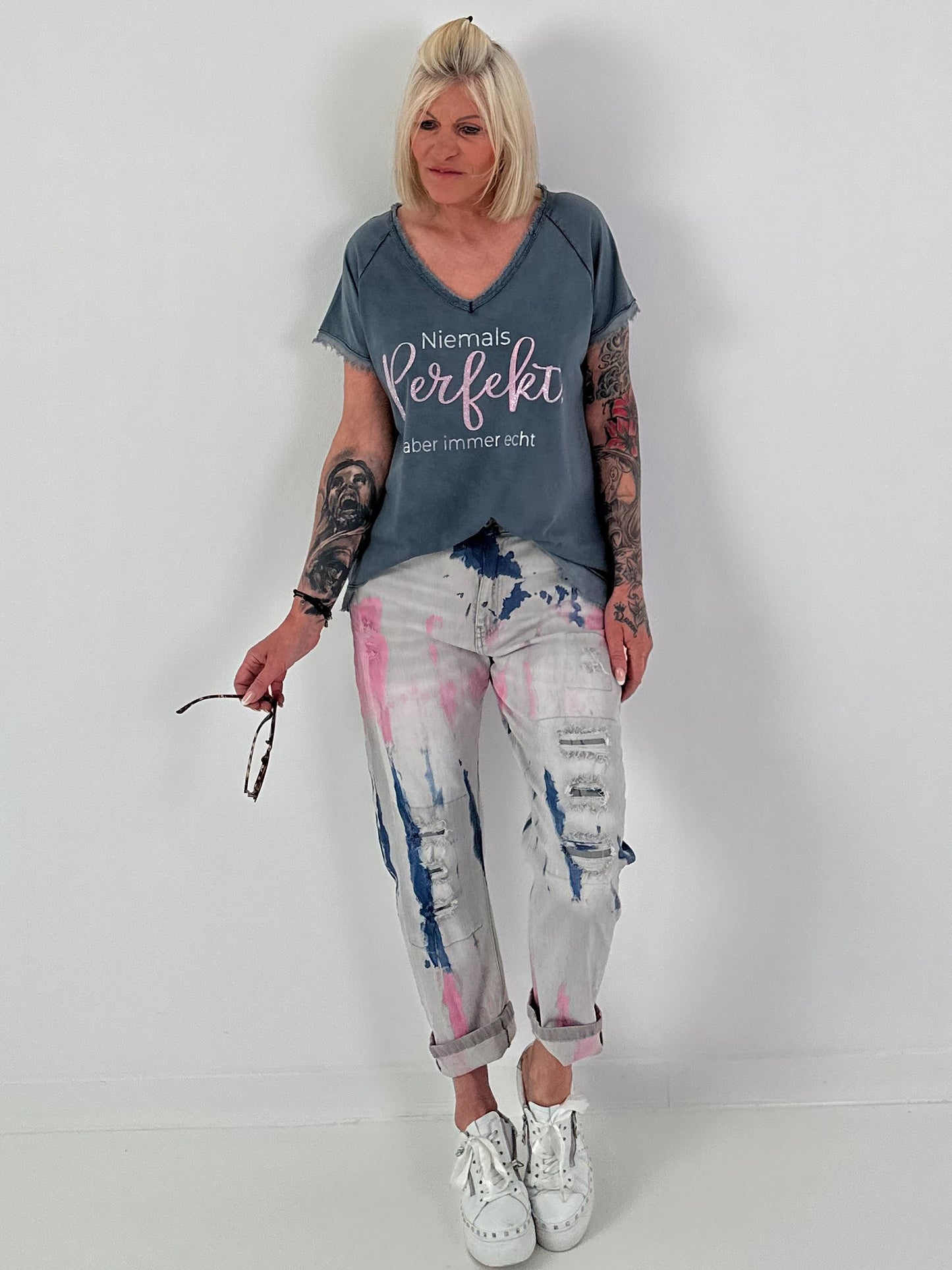 T-Shirt with statement print - blue