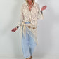 Boho Blouse with Crochet Collar - Beige