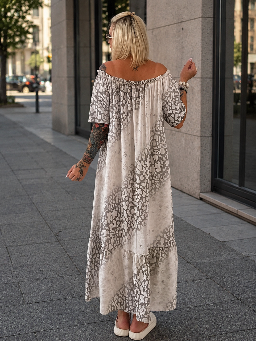 Carmen Sommerkleid mit Muster - beige