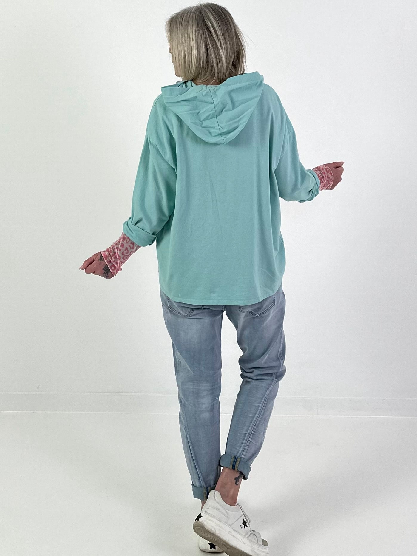 Hoodie I LOVE ME - watergreen