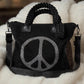 Stylish Canvas Bag with Real Leather Details Peace - black-silver-leopard mocha