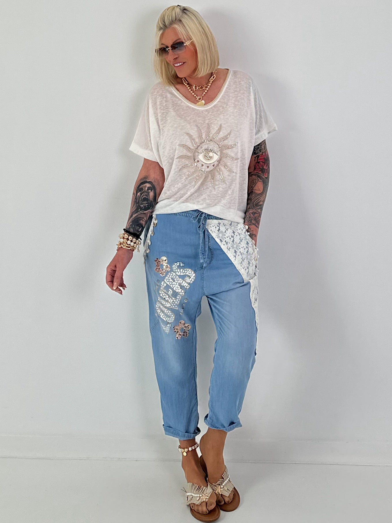 Fine Knit Top Sun with Lurex - ecru