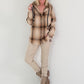 Check shirt jacket with hood - beige-camel-multicoloured