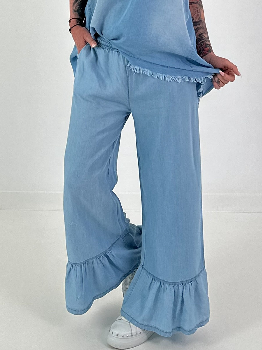 Ruffle Hem Jeans - Light Blue