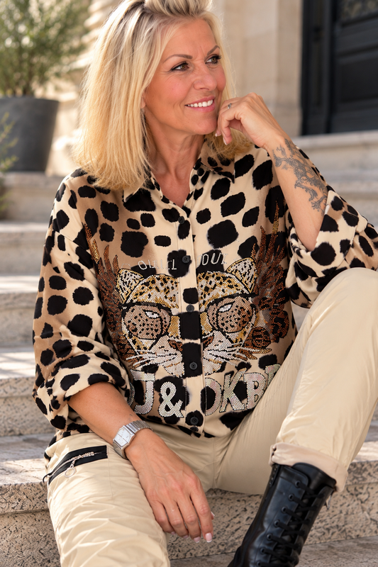 Bluse im Allover Leo-Look Chill Out - beige-taupe-mehrfarbig