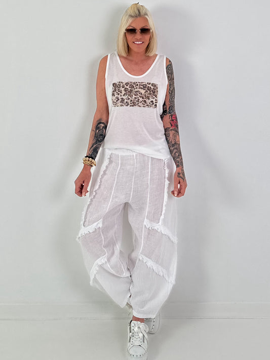 Feinstrick Top mit Leo Patch - weiss