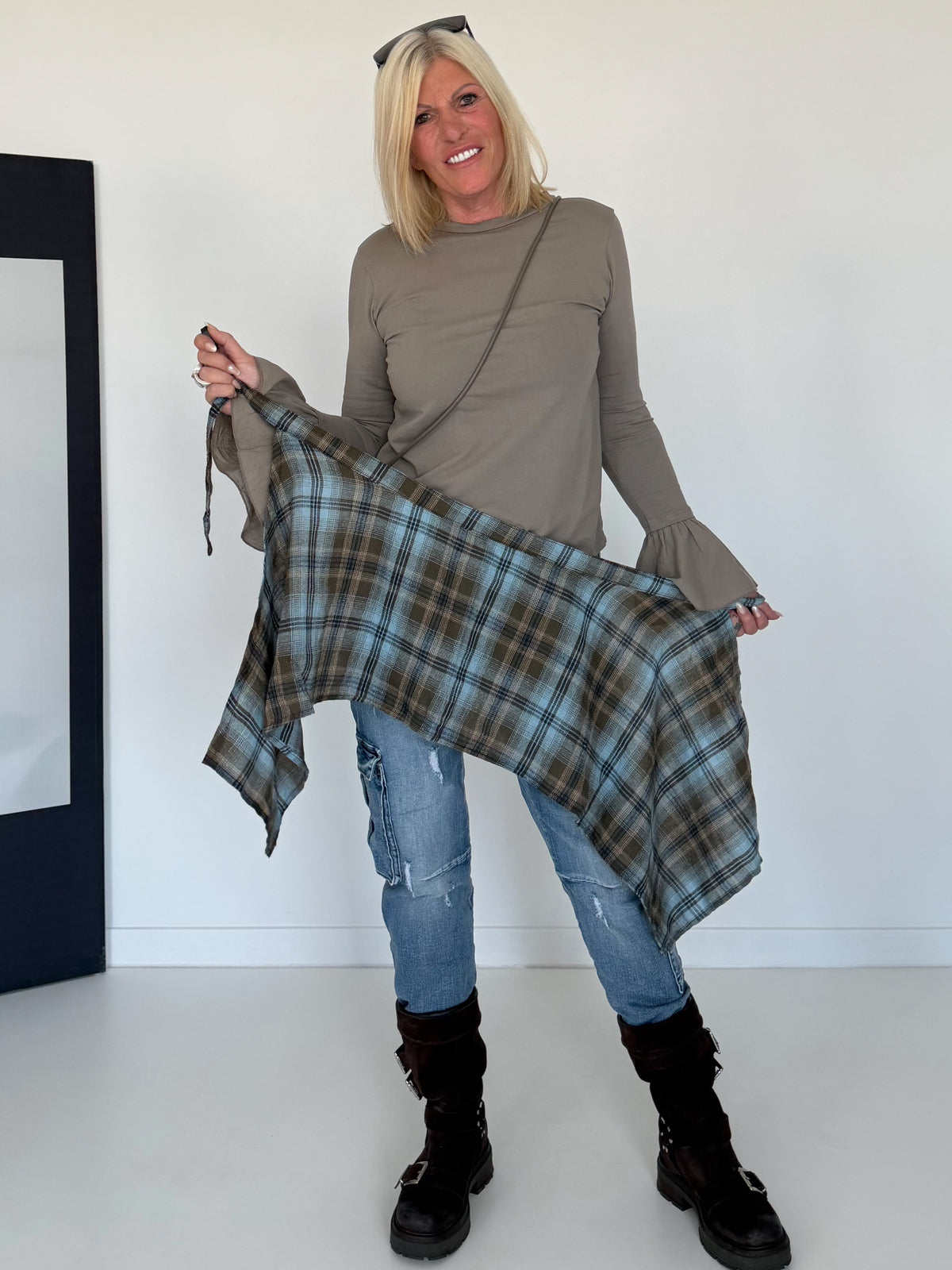 Waist Wrap im Karomuster - hellblau-mokka-mehrfarbig