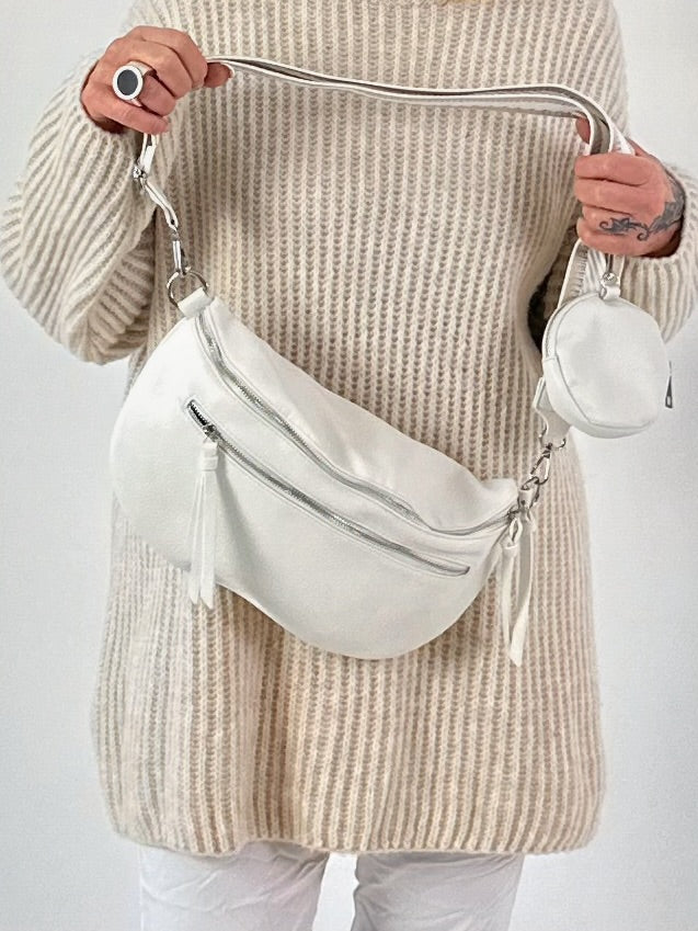 Crossbody bag in leather look, model "The Edit Bag" - white