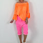 Tunic with gathered round neck and flounce sleeves - neon orange