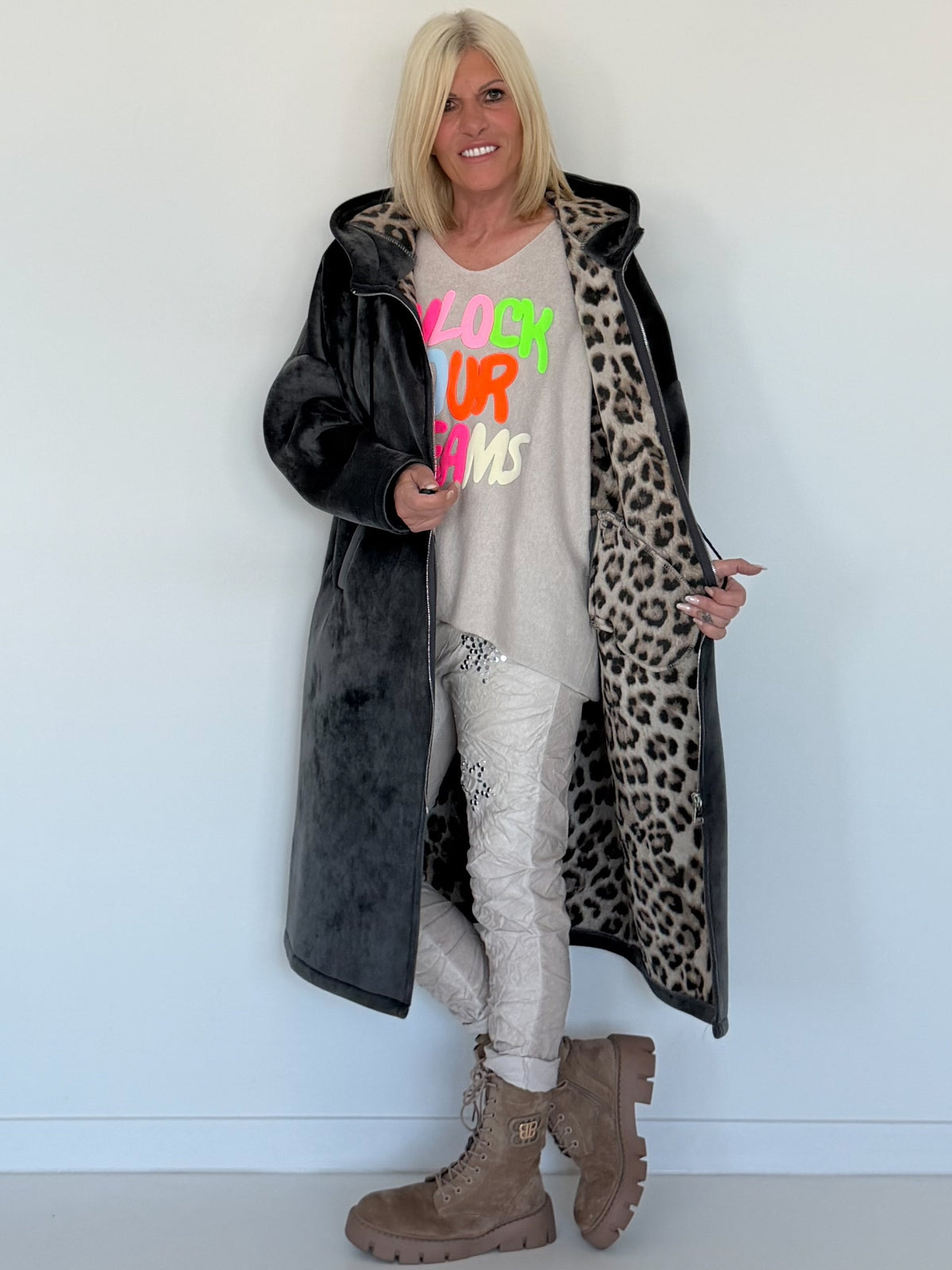 Mantel mit Kapuze Yes I Will Rise - mausgrau