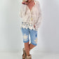 Boho Blouse with Crocheted Hem - beige