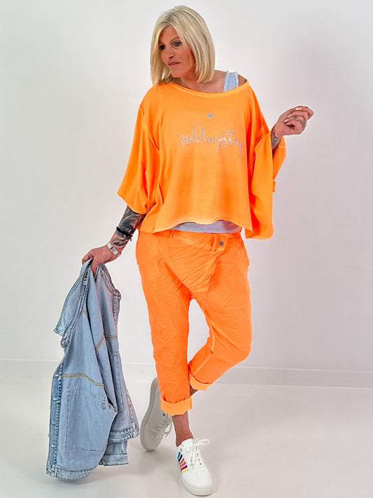 Oversized Shirt Lieblingstag - neonorange