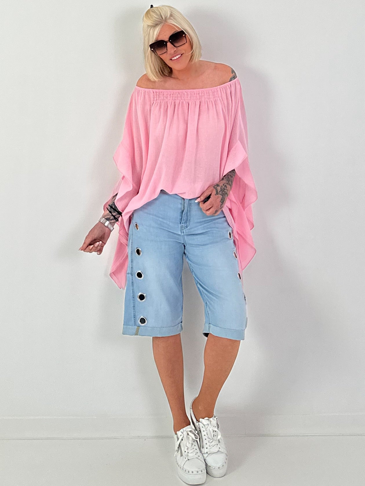 Tunic with side ruffles - pink