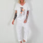 T-Shirt mit Schuhprint und Glitzerdetails - weiss-beige