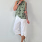 Striped top with ruffled collar - taupe-dark brown