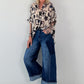 Leichte oversized Bluse mit Muster - beige- schwarz-blau