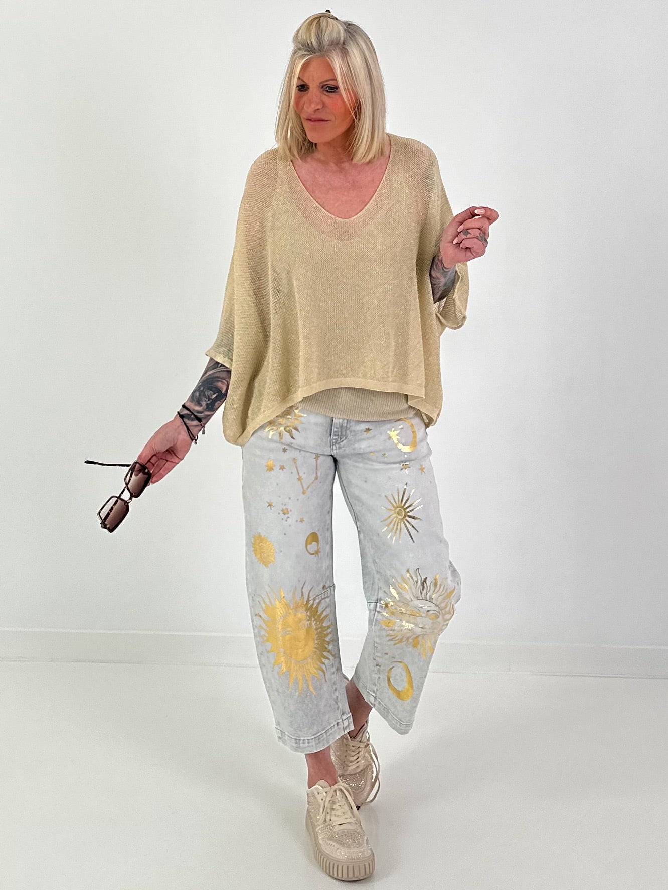 Strickpulli mit Lurex - beige