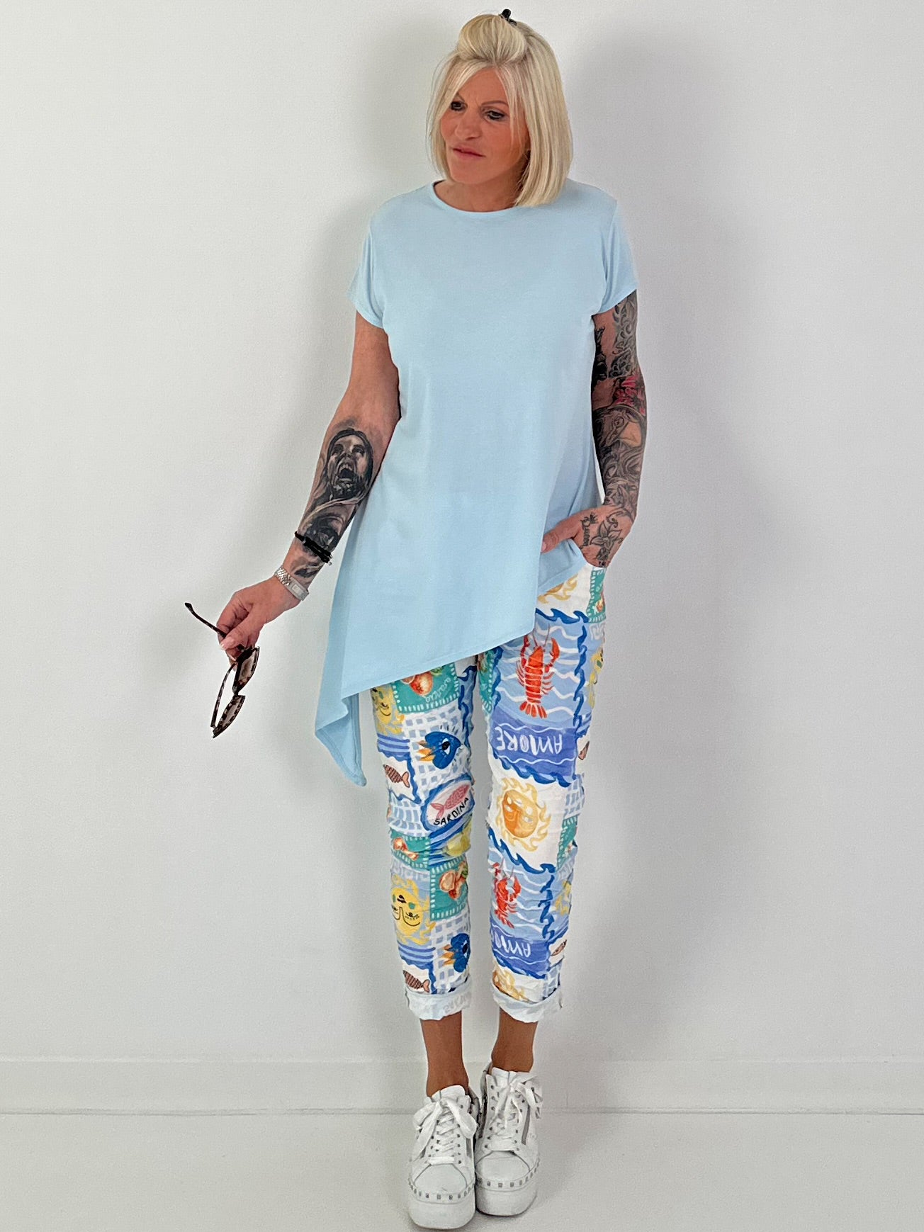 T-Shirt asymmetrisch - hellblau